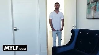 The lucky guy gets his balls sucked by a busty bombshell