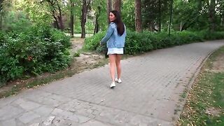 Babe has sex in the park and swallows cum