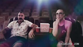 The guy is alone in the theater with a sexy brunette Jackie Hoff