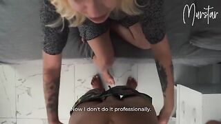 A hot blonde fucks with an employee of a cleaning company in a steamy scene