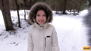 Outdoor sex in winter - Cum on my pretty face POV
