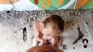 A cute blonde babe got fucked by a guy in a abandoned building