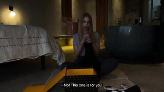 Unboxing and sex with a hot babe from California in a bodysuit