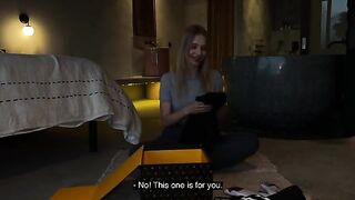 Unboxing and sex with a hot babe from California in a bodysuit