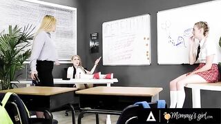 The teacher fucked a naughty student and her bestie with cock