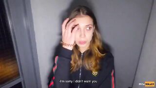 We fucked on the stairs while the parents were at home - Cum in panties and put them on - POV 4K