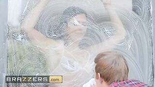 Ruby Sims teasing the window cleaner with her lingerie and body before letting him in
