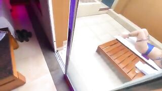 Redhead woman in bikini fucks with an employee right in the workplace