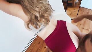 He grabbed my pants to love me. Cum on tits. Wow! A stunning amateur wife gets her big natural tits covered with cum