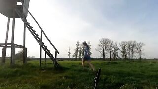 A Chihuahua was fucking in the hunting pulpit outdoors