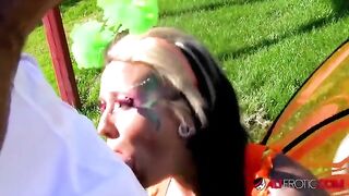 Hot cosplay outdoor sex with tattooed model Lily Fatale, showcasing her bold ink