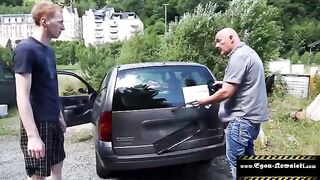 Outdoor group sex with an intense finish, just like Egon Kowalski's raw style