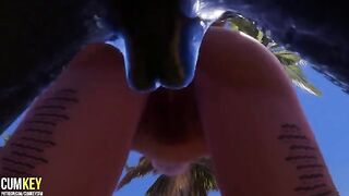 Two sexy girls are being fucked by a big cock monster in 3D porn