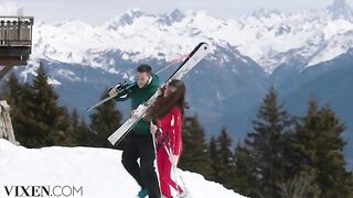 A skier has passionate sex in the Alps with a vixen