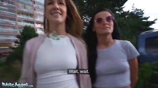 Public Agent finds two sexy Czech girls to have a threesome in the basement for cash