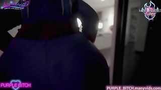Purple Bitch makes a threesome lesbian sex with Spiderman using strapon