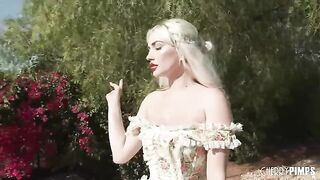 The guy fucks the girl with big natural boobs outdoors