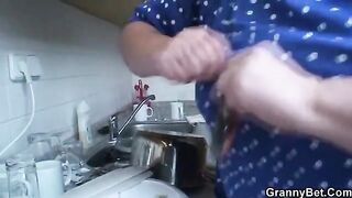 Older blonde lady gets fucked by a younger dude with huge cock