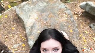 Brunette chick fucked in the woods by a guy with big dick