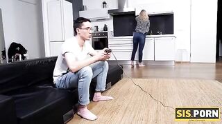 The sexy girl with tiny tits is having fun with her stepbrother