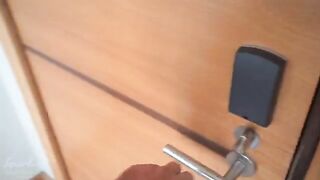 A girl with a wet pussy is stuck under the couch and gets fucked