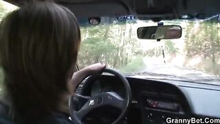 Old granny gets banged hard after giving a blowjob on the roadside