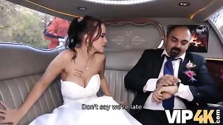 The bride allowed her husband to watch her getting anal in the wedding limo