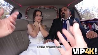 The bride allowed her husband to watch her getting anal in the wedding limo