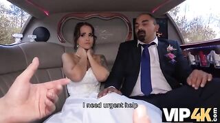 The bride allowed her husband to watch her getting anal in the wedding limo