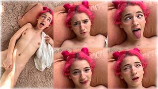 Playful cute girl caresses her sweet pussy in a sensual video