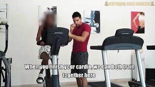 A girl is fucking with a guy in the gym, risking getting caught