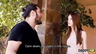 The beauty forgot her BF and had sex with his dad, just like a kinky fantasy