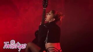Blonde babe Angel Youngs rubs her clit and shows her boobs in sexy red underwear