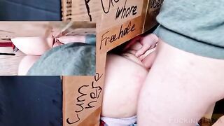 A girl fucked in the narrow pussy through the glory hole three times