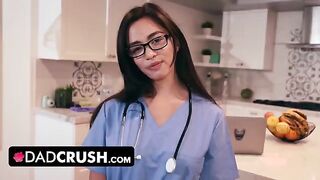 A cute nurse stepdaughter tests her stepfather’s endurance in a taboo role-play