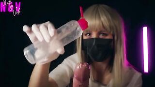 Nurse in latex suit will make you cum twice with her hand