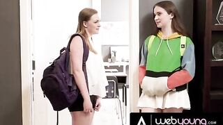 The horny 18yo babe Hazel Moore eats her busty bestie's wet pussy in the college classroom