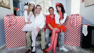Cute stepdaughters Kyler Quinn and Alice Pink in a costume swap for the holidays