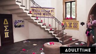 Hot busty MILF housekeeper gets fucked hard by college frat boys in a gangbang