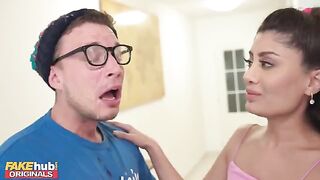 British Indian babe licked cum off glasses after he cum on his face