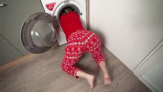 The step mom got stuck in the washing machine and her stepson saved her