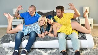 Two daughters get spanked and fucked by their step dads in a taboo roleplay