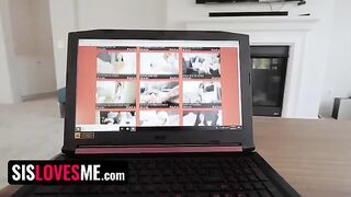 Violet Rain, curious step sis, gets caught watching porn with her bro and fucks him hard