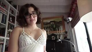 A shy and nerdy girl solicits sex from her stepfather in a taboo encounter