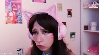 Gamer girl DVA fucks while playing Overwatch, showcasing her cosplay skills and passion