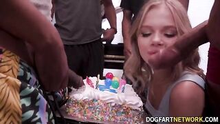 Bukakke birthday surprise for hot teen Coco Lovelock in 60fps