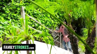 Two mischievous teens caught in a compromising 4th of July scene