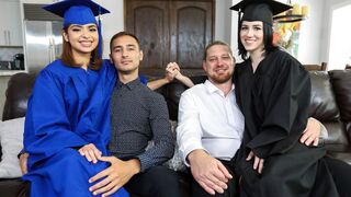 Dads fucked their step daughters Hazel and Remi for graduation