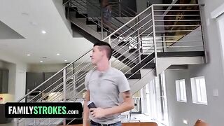Two step brothers shared their cock sucking stepsis Sarah Bella with each other
