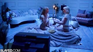 Two voluptuous girls, Skye and Blake, enjoy passionate lesbian sex